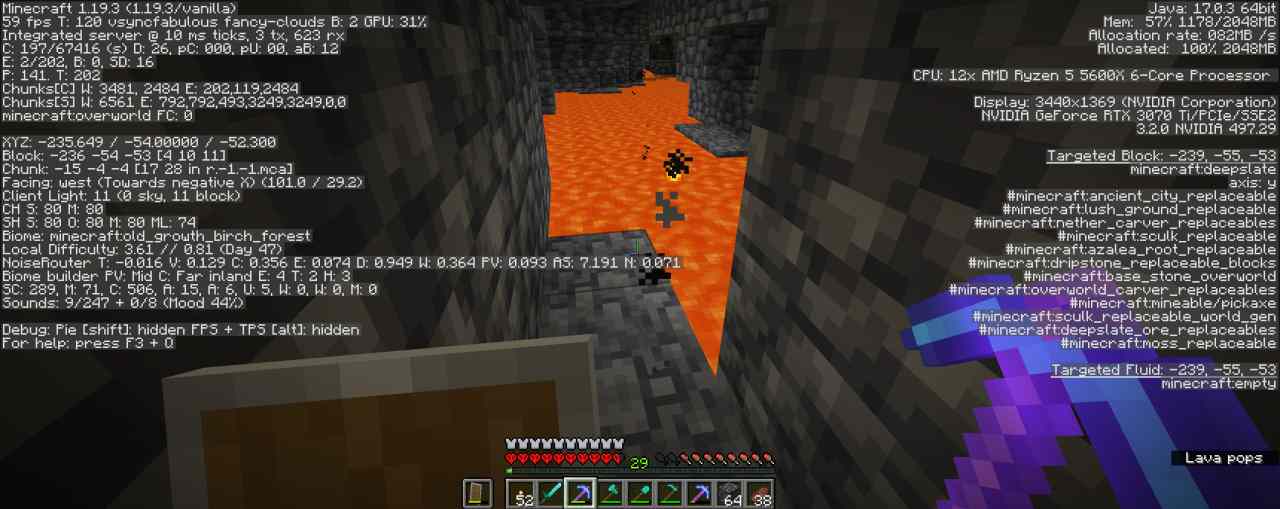 How 1.18.x behaves for hypixel skyblock.